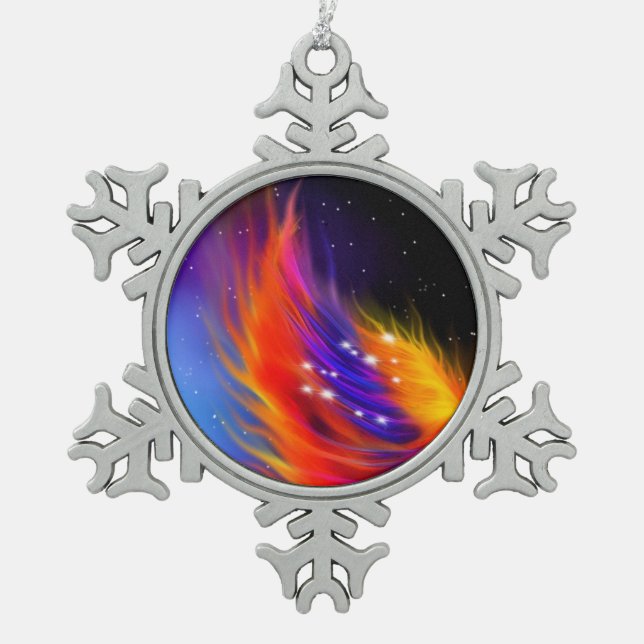 Space Phoenix Wings Schneeflocken Zinn-Ornament (Vorderseite)