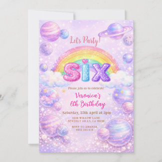 Space Planet Rainbow Birthday Party  Einladung