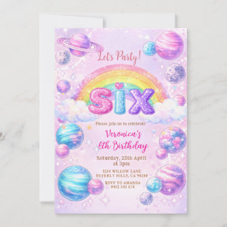 Space Planet Rainbow Birthday Party  Einladung