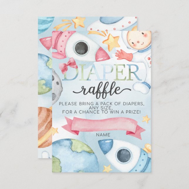 Space Planet Rose Girl Diaper Carte Raffle Inserti (Devant / Derrière)