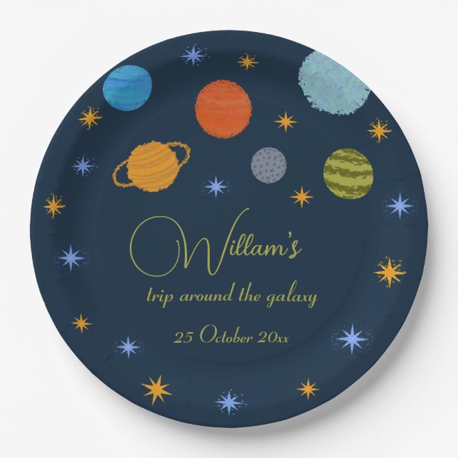 Space Planets Galaxy Stars Junge Dusche Pappteller (Vorderseite)