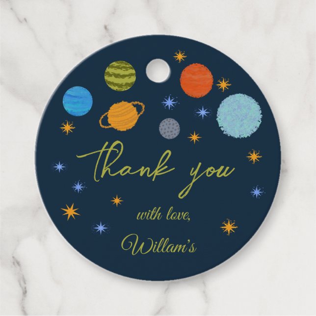 Space Planets Galaxy Stars Junge Duschgeschenk Geschenkanhänger (Vorderseite)