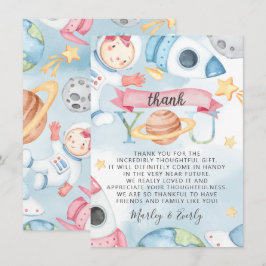 Space Planets Pink Girl Baby Dusche Danke Karte