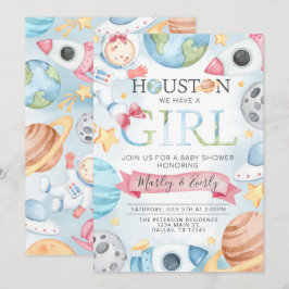 Space Planets Pink Girl Baby Dusche Einladung