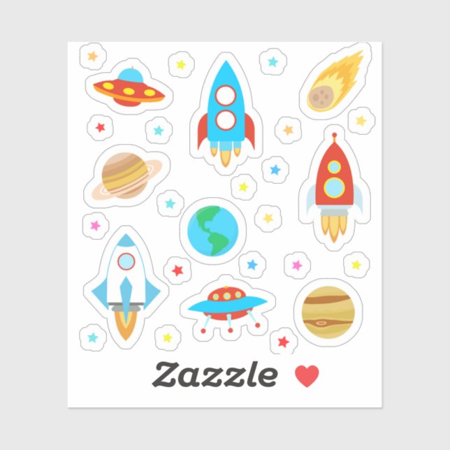 Space Planets Stars Rockets Comets Aufkleber (Blatt)
