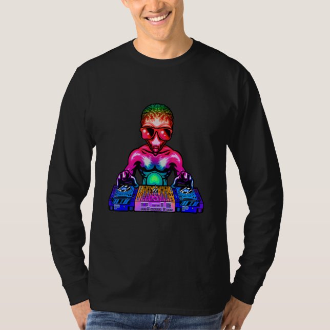 Space Psychedelic Rave Alien DJ Techno House Music T-Shirt (Vorderseite)