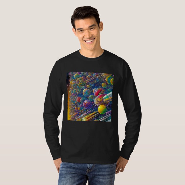 Space Race hommes noir manches longues T-shirt (Devant entier)