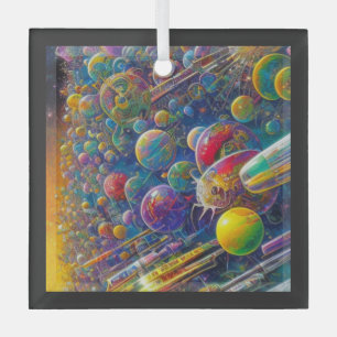Space Race Quadrat Glas Ornament Ornament Aus Glas