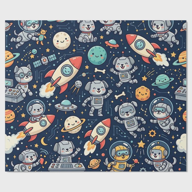 Space Robot Hund Geschenkpapier – Süßes Muster (Flach)