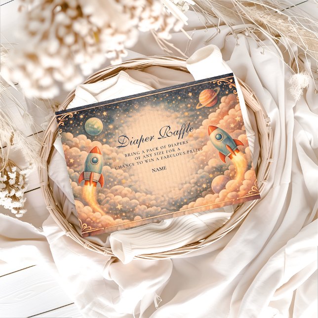 Space Rocket Clouds Diapper Raffle Begleitkarte (Von Creator hochgeladen)