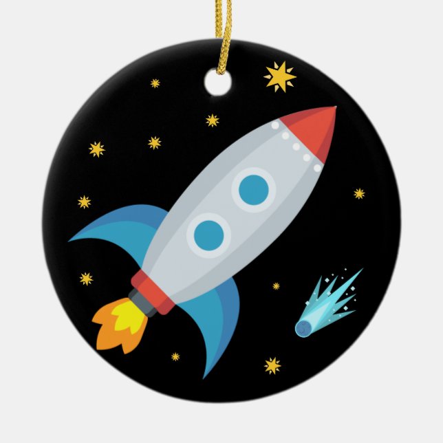 Space Rocket Emoji Keramik Ornament (Vorne)