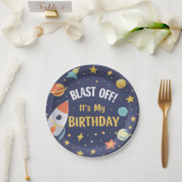 Space Rocket Kids Birthday Party Plates Pappteller