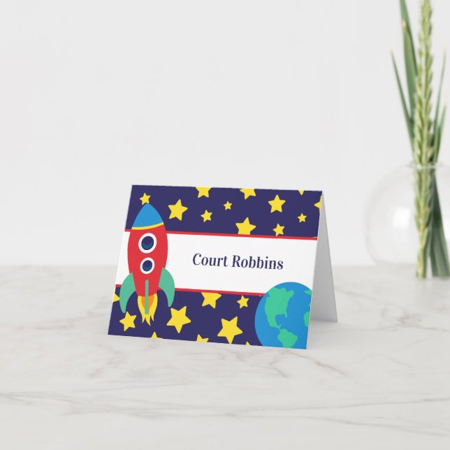 Space Rocket Personalized Folded Note Cards Dankeskarte (Vorderseite)