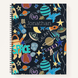 Space Rocket Planets Stars Doodles Personalisiert Notizbuch