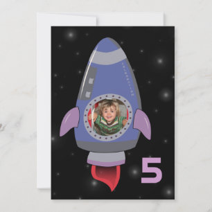 Space Rocket Ship Boys Invitation de fête d'annive