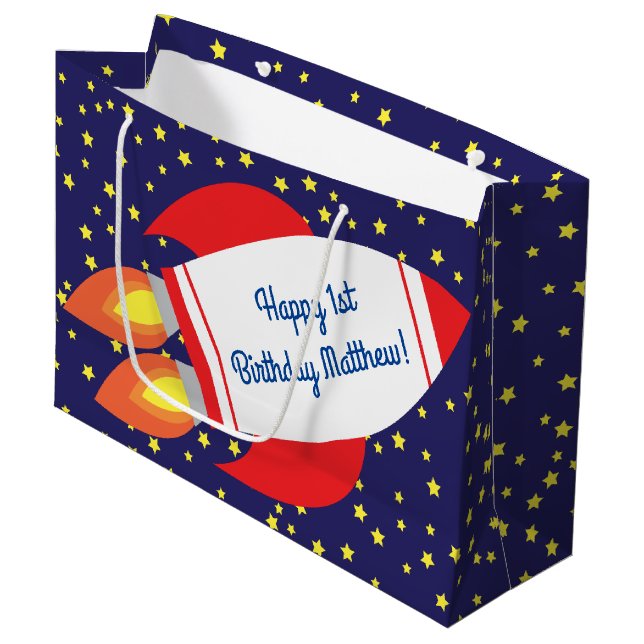 Space Rocket Star Schiff 1. Geburtstagsgeschenktas Große Geschenktüte (Vorderseite Schrägansicht)