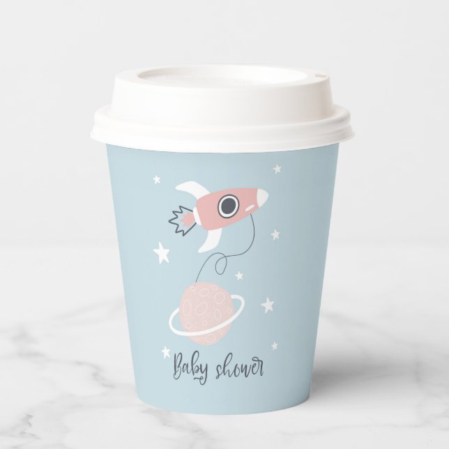Space Rocket und Jupiter Baby Dusche Pappbecher (Vorderseite)