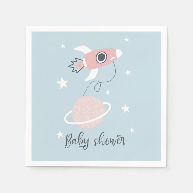 Space Rocket und Jupiter Baby Dusche Serviette (Vorderseite)
