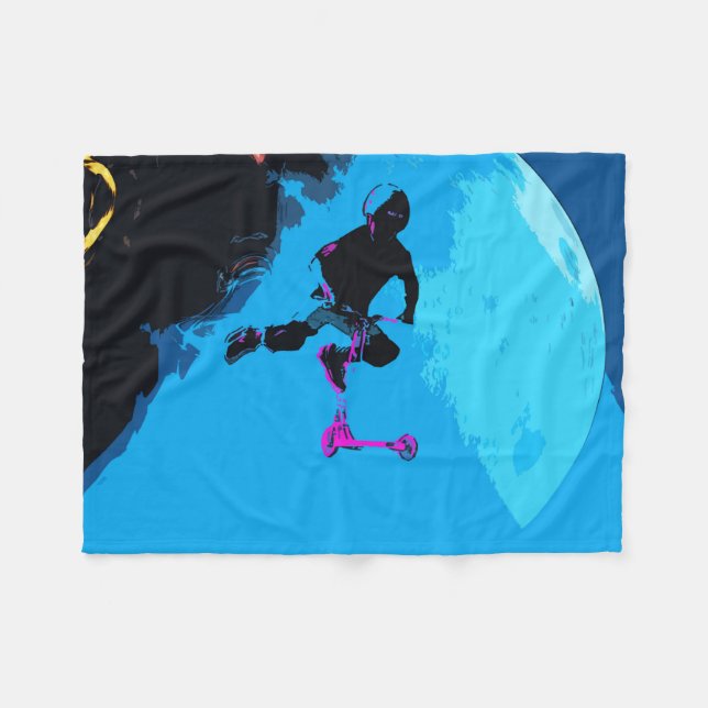 Space Scootering - Stunt Scooter BoyFleece Blanket Fleecedecke (Vorderseite (Horizontal))