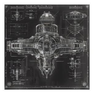 Space Ship Black Blueprint Fotodruck