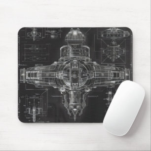Space Ship Black Blueprint Mousepad