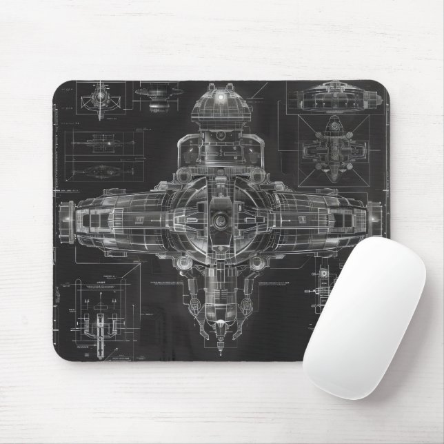Space Ship Black Blueprint Mousepad (Mit Mouse)