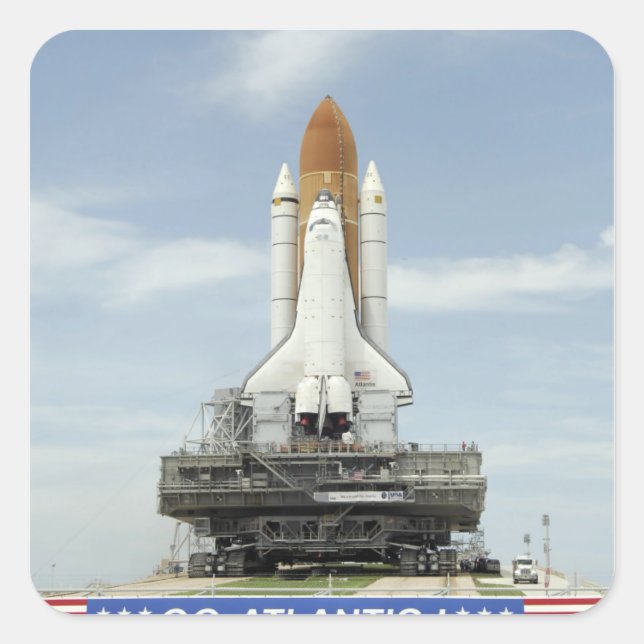 Space Shuttle Atlantis 2 Quadratischer Aufkleber (Vorderseite)