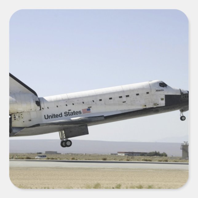 Space Shuttle Atlantis bereitet sich auf die Landu Quadratischer Aufkleber (Vorderseite)