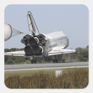 Space Shuttle Atlantis entfaltet seinen Drag-Rute Quadratischer Aufkleber