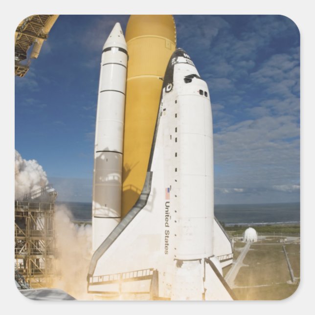 Space Shuttle Atlantis hebt 12 Quadratischer Aufkleber (Vorderseite)
