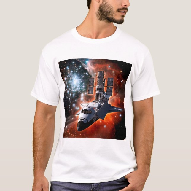 Space Shuttle Atlantis Hubble Telescope Artwork T-Shirt (Vorderseite)