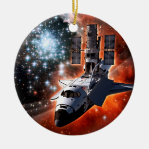 Space Shuttle Atlantis Hubble-Teleskop Kunstwerk Keramikornament