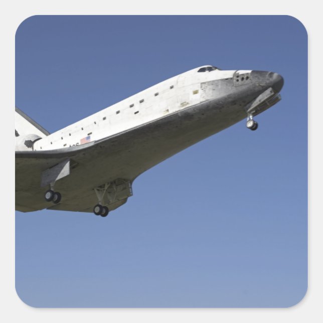 Space Shuttle Atlantis nähert sich Runway 33 2 Quadratischer Aufkleber (Vorderseite)