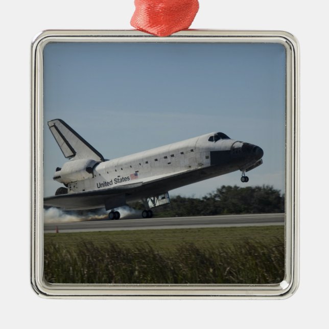 Space Shuttle Atlantis Touchs 2 Silbernes Ornament (Vorne)