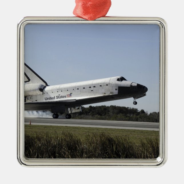 Space Shuttle Atlantis Touchs ab 5 Silbernes Ornament (Vorne)