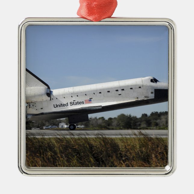 Space Shuttle Atlantis Touchs runter Silbernes Ornament (Vorne)