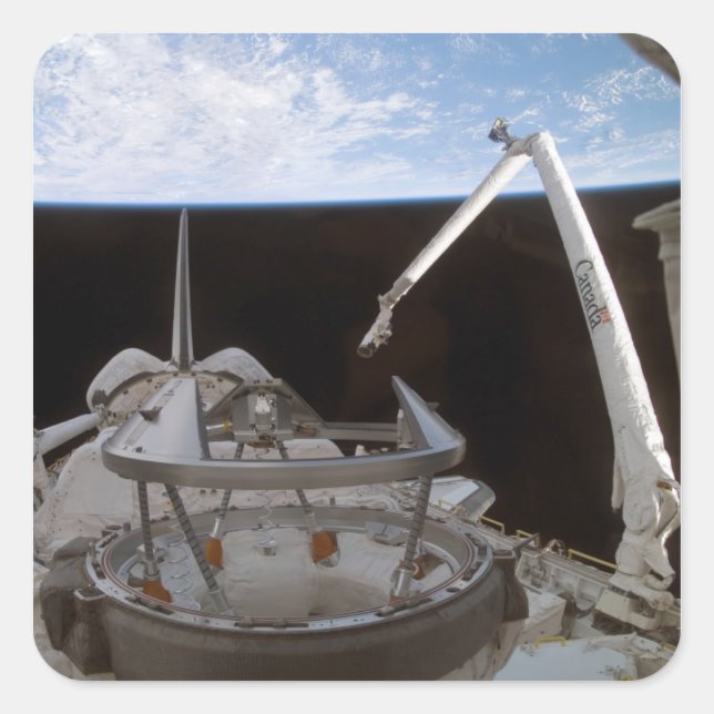 Space Shuttle Discovery: Nutzlastschacht 2 Quadratischer Aufkleber (Vorderseite)