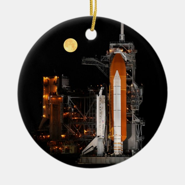 Space Shuttle Discovery und Mond Keramik Ornament (Vorne)
