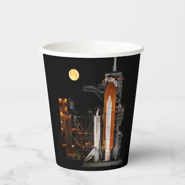 Space Shuttle Discovery und Moon Paper Cup Pappbecher (Vorderseite)