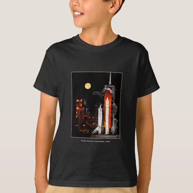 Space Shuttle Discovery und Vollmond 2009 Junge T-Shirt (Vorderseite)