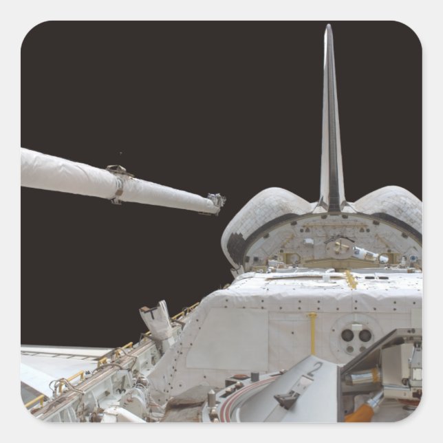 Space Shuttle Discovery's Nutzlastschacht Quadratischer Aufkleber (Vorderseite)