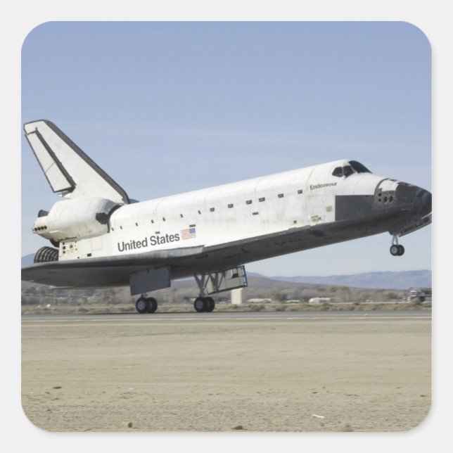 Space Shuttle Endevor's Hauptfahrwerk Quadratischer Aufkleber (Vorderseite)