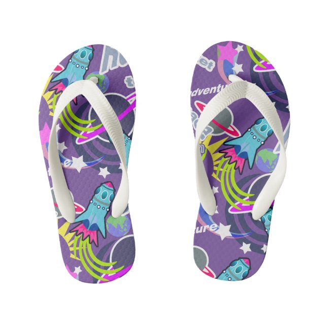 Space Shuttle Lila. Kid's Flip Flops (Fußbett)