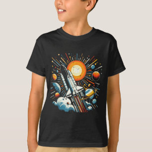 Space Shuttle Sonne Planeten Rakete Galaxie Jungen T-Shirt