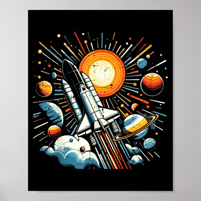 Space Shuttle Sun Planets Rocket Galaxy Boys Kids  Poster (Vorne)