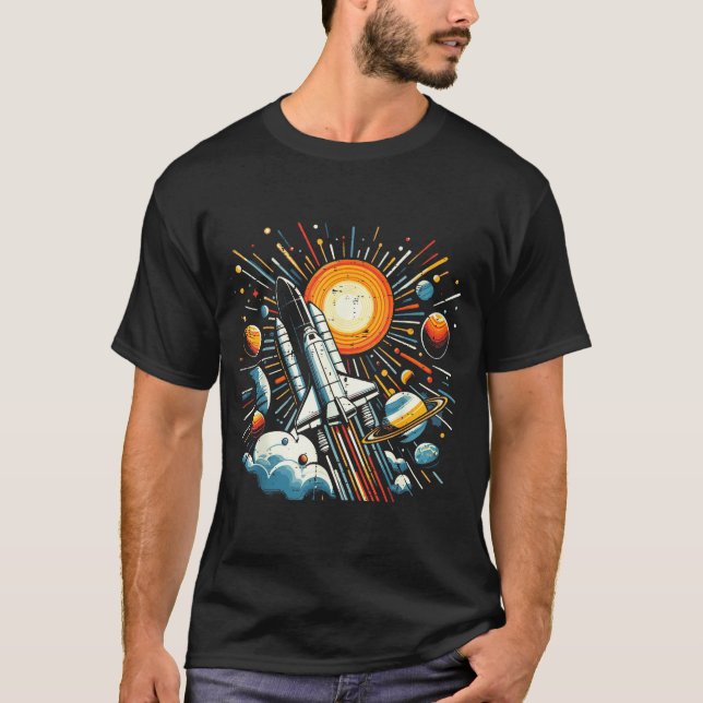 Space Shuttle Sun Planets Rocket Galaxy Boys Kids  T-Shirt (Vorderseite)