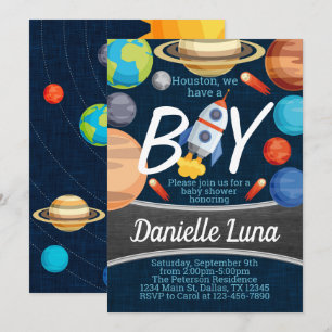 Space Solar System Kinderdusche Einladung