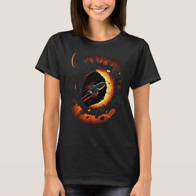 Space Spaceship Black Hole Rocket Astronomy Astron T-Shirt (Vorderseite)