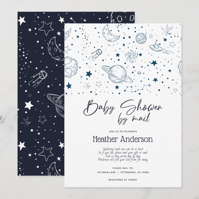 Space Stars Baby Dusche by Mail Einladung (Vorne/Hinten)