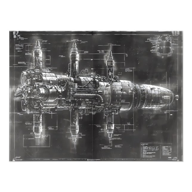 Space Station Black Blueprint Fotodruck (Vorne)